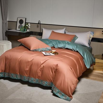 91家纺网 家纺一手货源 找家纺 （总）爱缦 2021宫系列100S长绒棉澳棉刺绣四件套