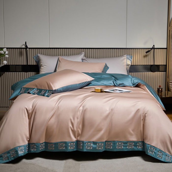 91家纺网 家纺一手货源 找家纺 爱缦2021宫系列100S长绒棉澳棉刺绣四件套黎莎棕-景泰蓝