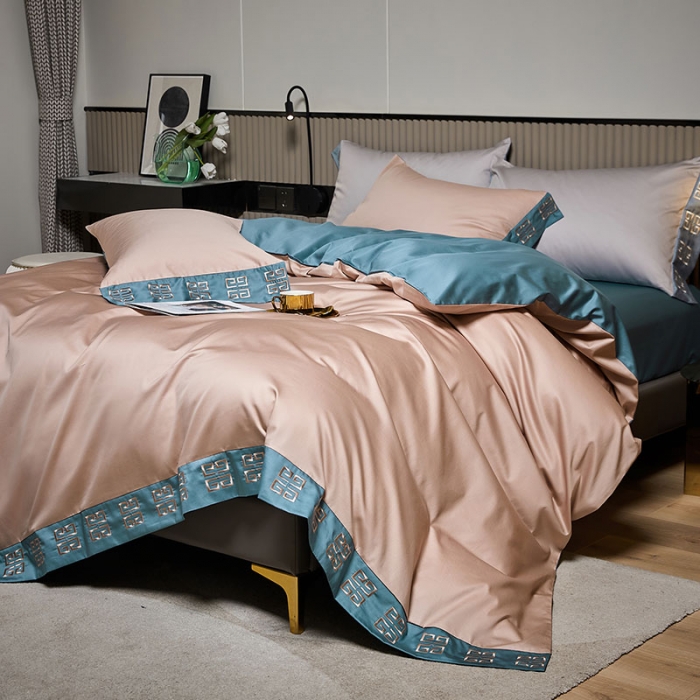 91家纺网 家纺一手货源 找家纺 爱缦2021宫系列100S长绒棉澳棉刺绣四件套黎莎棕-景泰蓝