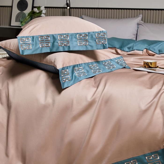 91家纺网 家纺一手货源 找家纺 爱缦2021宫系列100S长绒棉澳棉刺绣四件套黎莎棕-景泰蓝