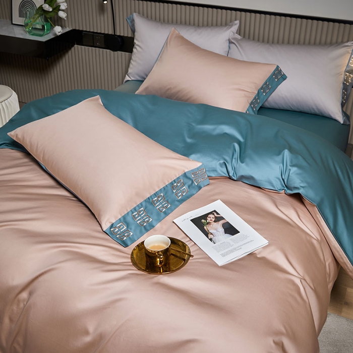 91家纺网 家纺一手货源 找家纺 爱缦2021宫系列100S长绒棉澳棉刺绣四件套黎莎棕-景泰蓝