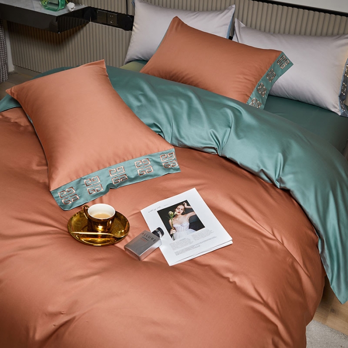 91家纺网 家纺一手货源 找家纺 爱缦2021宫系列100S长绒棉澳棉刺绣四件套浆果色-云衫绿