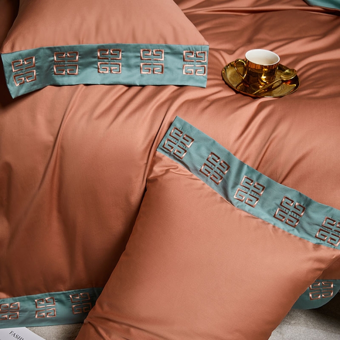 91家纺网 家纺一手货源 找家纺 爱缦2021宫系列100S长绒棉澳棉刺绣四件套浆果色-云衫绿