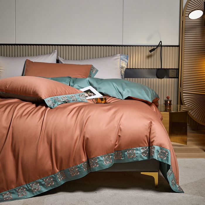 91家纺网 家纺一手货源 找家纺 爱缦2021宫系列100S长绒棉澳棉刺绣四件套浆果色-云衫绿