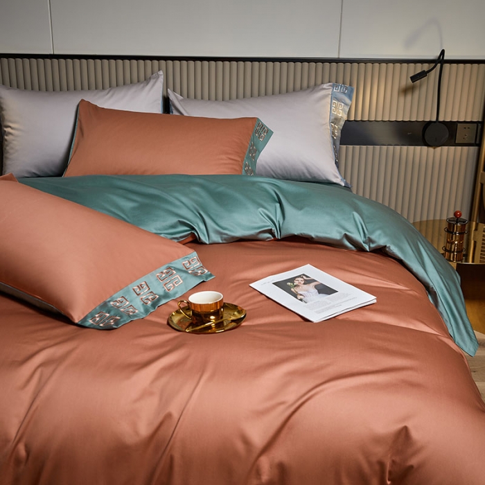 91家纺网 家纺一手货源 找家纺 爱缦2021宫系列100S长绒棉澳棉刺绣四件套浆果色-云衫绿