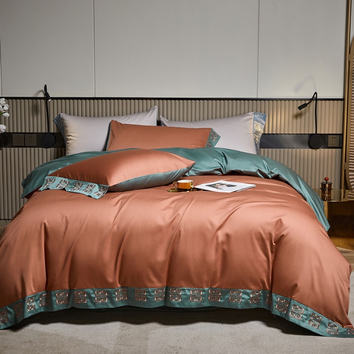 91家纺网 家纺一手货源 找家纺 爱缦2021宫系列100S长绒棉澳棉刺绣四件套浆果色-云衫绿