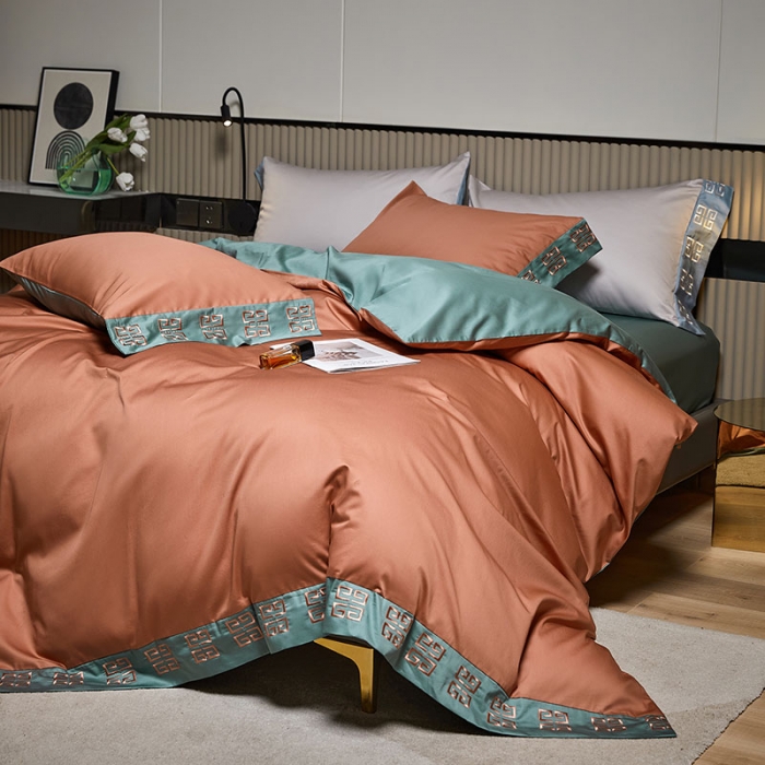 91家纺网 家纺一手货源 找家纺 爱缦2021宫系列100S长绒棉澳棉刺绣四件套浆果色-云衫绿