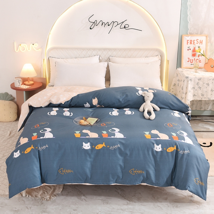 91家纺网 家纺一手货源 找家纺 甜之梦家纺 2025新款13372全棉印花被套情侣猫