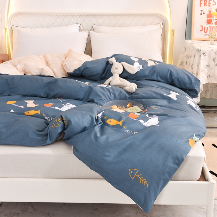 91家纺网 家纺一手货源 找家纺 甜之梦家纺 2025新款13372全棉印花被套情侣猫