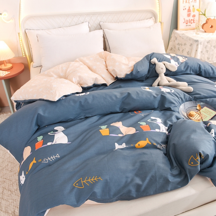 91家纺网 家纺一手货源 找家纺 甜之梦家纺 2025新款13372全棉印花被套情侣猫