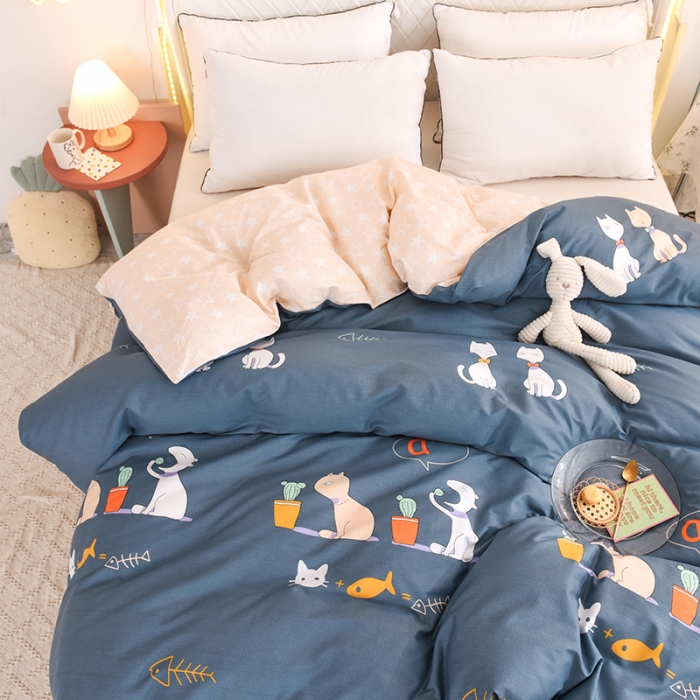 91家纺网 家纺一手货源 找家纺 甜之梦家纺 2025新款13372全棉印花被套情侣猫