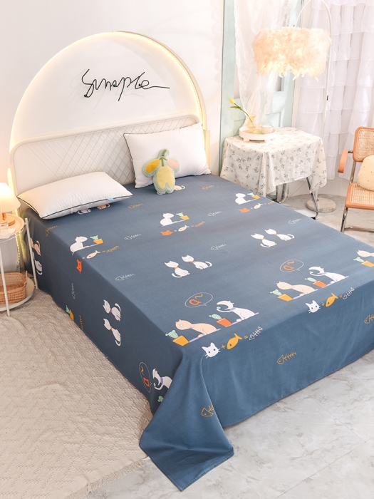 91家纺网 家纺一手货源 找家纺 甜之梦家纺 2025新款13372全棉印花床单情侣猫