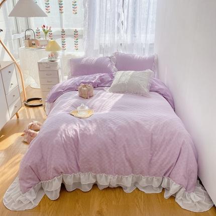 玛奇朵 2021新款雪纺纱全棉色织提花四件套 华夫格-紫