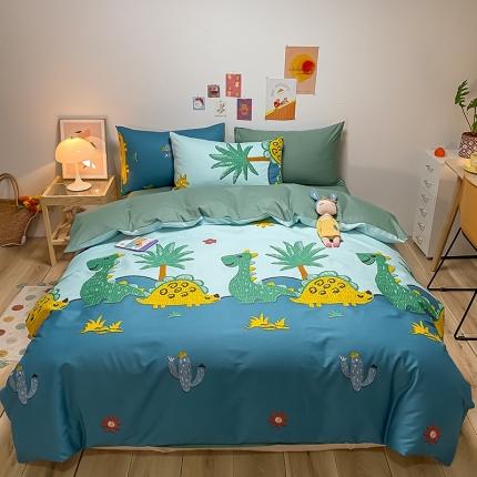 91家纺网 家纺一手货源 找家纺 琪格格 2022新款纯棉13372实拍爆款四件套丛林恐龙