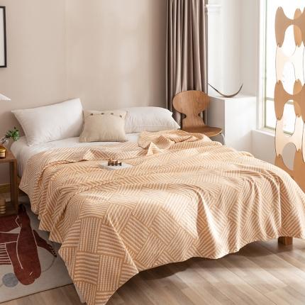 91家纺网 家纺一手货源 找家纺 朴尔2021新品塞尚风格全棉水洗棉三层纱布毛巾被 慕斯-黄