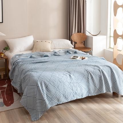 91家纺网 家纺一手货源 找家纺 朴尔2021新品塞尚风格全棉水洗棉三层纱布毛巾被 慕斯-蓝