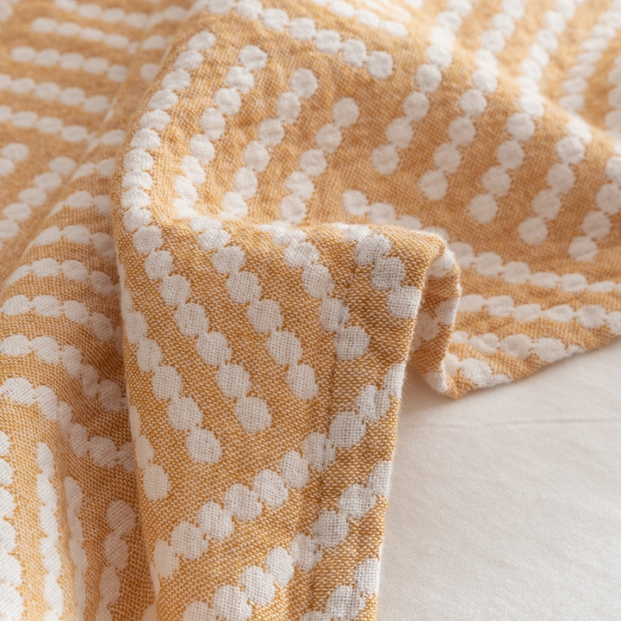 91家纺网 家纺一手货源 找家纺 朴尔2021新品塞尚风格全棉水洗棉三层纱布毛巾被 慕斯-黄
