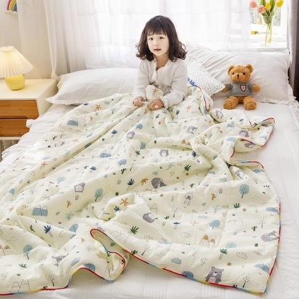 91家纺网 家纺一手货源 找家纺 十九色 2024新款华夫格纱全棉儿童夏被 小树林