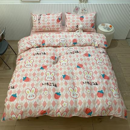 91家纺网 家纺一手货源 找家纺 简宜家居 2021新款全棉小清新四件套 莓莓兔团