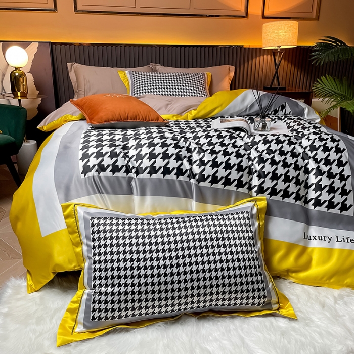 91家纺网 家纺一手货源 找家纺 宅家居2024新款轻奢60支水洗真丝全棉纯棉四件套静曼