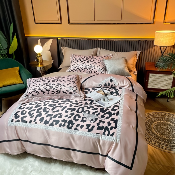 91家纺网 家纺一手货源 找家纺 宅家居2021新款轻奢60支水洗真丝全棉纯棉波豹纹四件套如歌