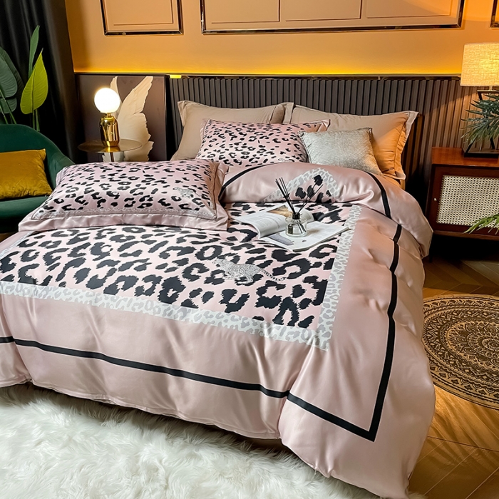 91家纺网 家纺一手货源 找家纺 宅家居2021新款轻奢60支水洗真丝全棉纯棉波豹纹四件套如歌