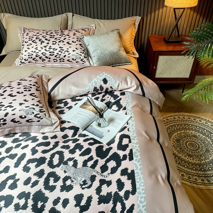 91家纺网 家纺一手货源 找家纺 宅家居2021新款轻奢60支水洗真丝全棉纯棉波豹纹四件套如歌