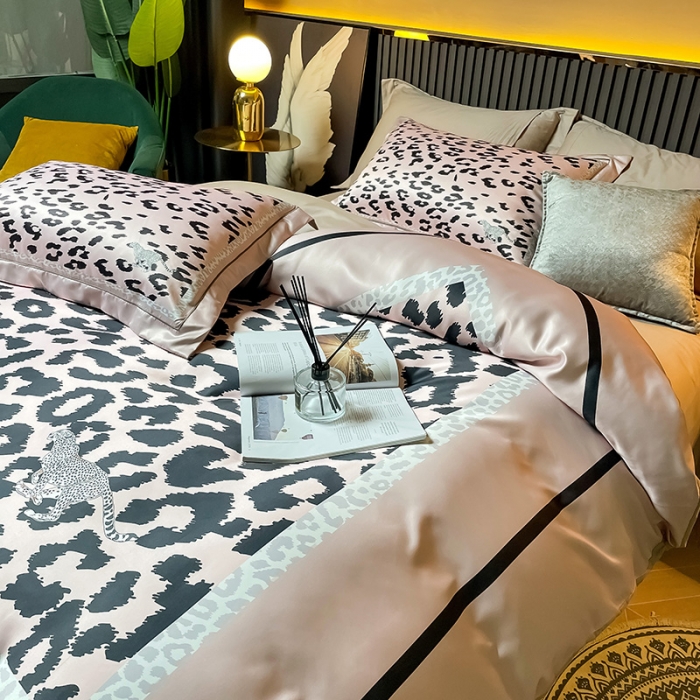 91家纺网 家纺一手货源 找家纺 宅家居2021新款轻奢60支水洗真丝全棉纯棉波豹纹四件套如歌