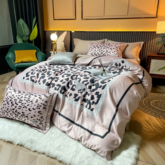 91家纺网 家纺一手货源 找家纺 宅家居2021新款轻奢60支水洗真丝全棉纯棉波豹纹四件套如歌