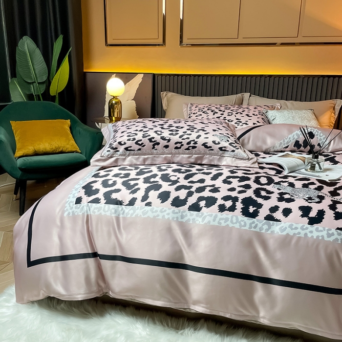 91家纺网 家纺一手货源 找家纺 宅家居2021新款轻奢60支水洗真丝全棉纯棉波豹纹四件套如歌