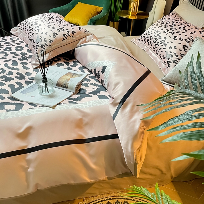 91家纺网 家纺一手货源 找家纺 宅家居2021新款轻奢60支水洗真丝全棉纯棉波豹纹四件套如歌