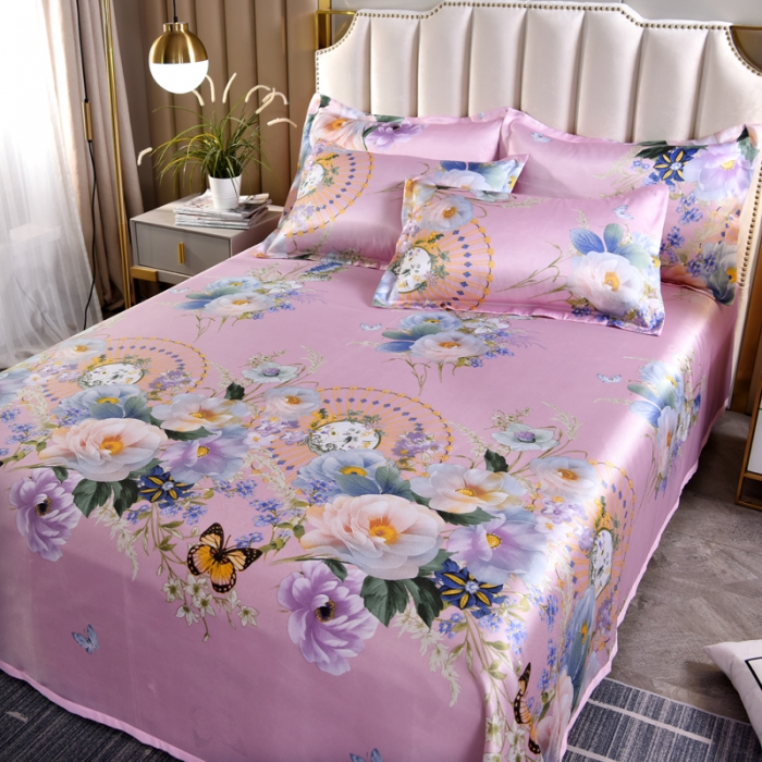 91家纺网 家纺一手货源 找家纺 唐人居 2025款冰丝软席三件套  春香满院-粉