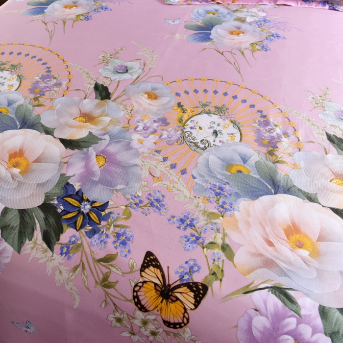 91家纺网 家纺一手货源 找家纺 唐人居 2025款冰丝软席三件套  春香满院-粉