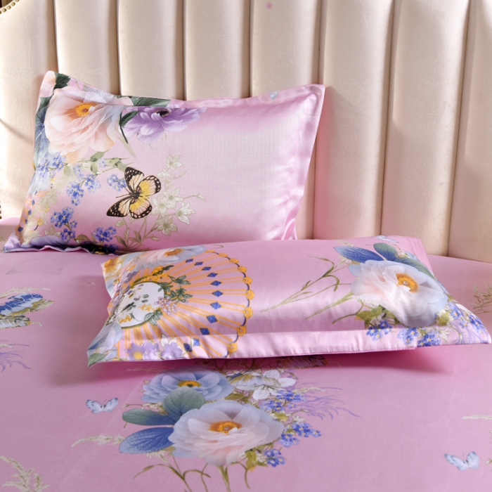 91家纺网 家纺一手货源 找家纺 唐人居 2025款冰丝软席三件套  春香满院-粉