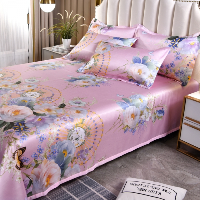 91家纺网 家纺一手货源 找家纺 唐人居 2025款冰丝软席三件套  春香满院-粉