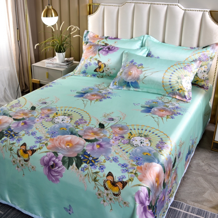 91家纺网 家纺一手货源 找家纺 唐人居 2025款冰丝软席三件套 春香满院-绿