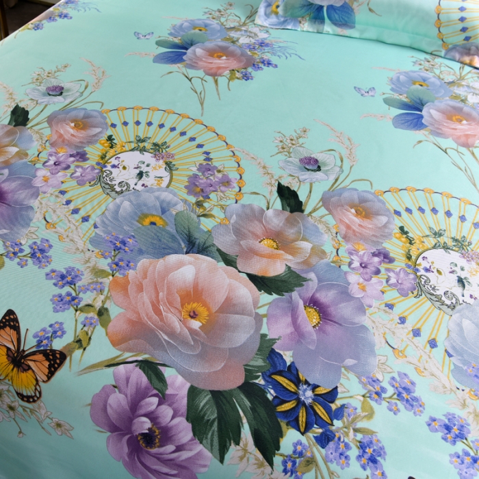 91家纺网 家纺一手货源 找家纺 唐人居 2025款冰丝软席三件套 春香满院-绿