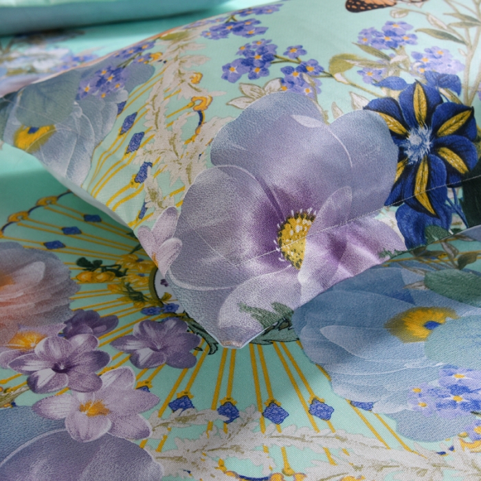 91家纺网 家纺一手货源 找家纺 唐人居 2025款冰丝软席三件套 春香满院-绿