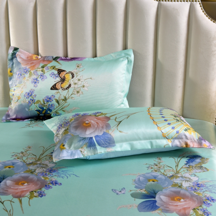 91家纺网 家纺一手货源 找家纺 唐人居 2025款冰丝软席三件套 春香满院-绿