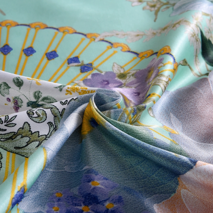 91家纺网 家纺一手货源 找家纺 唐人居 2025款冰丝软席三件套 春香满院-绿