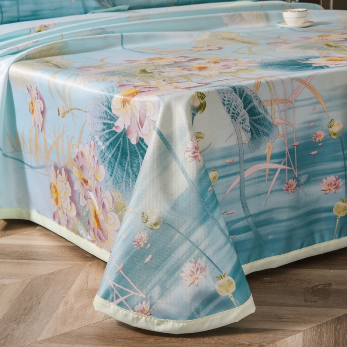 91家纺网 家纺一手货源 找家纺 唐人居 2025款冰丝软席三件套 荷叶初放