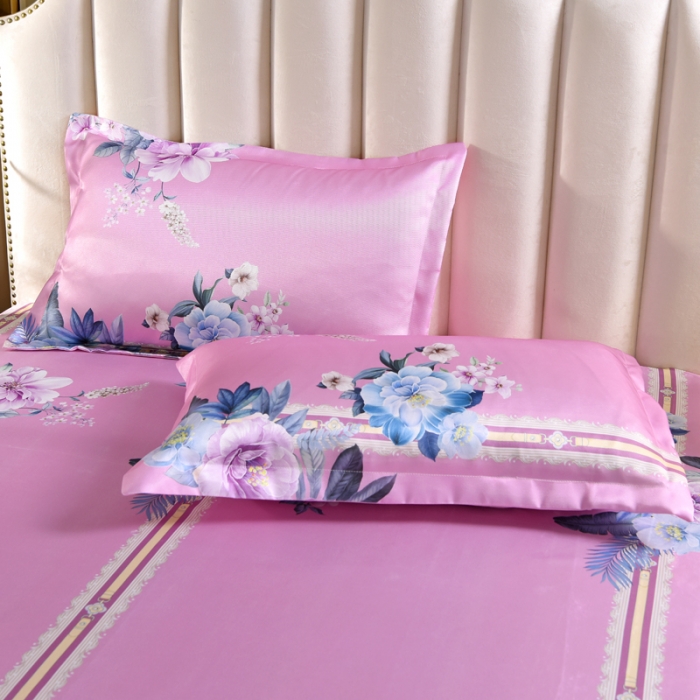 91家纺网 家纺一手货源 找家纺 唐人居 2025款冰丝软席三件套 克洛伊-粉