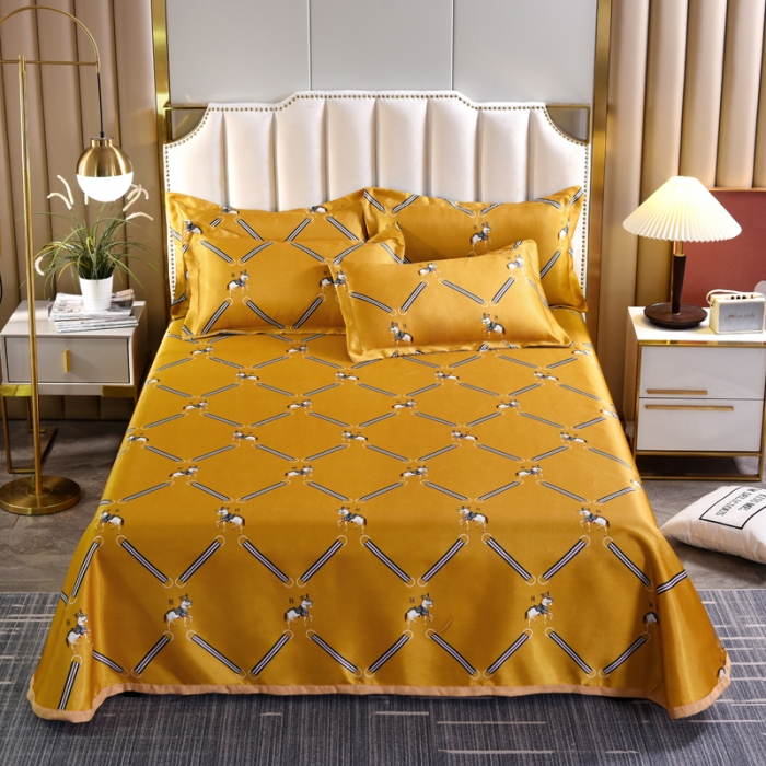 91家纺网 家纺一手货源 找家纺 唐人居 2025款冰丝软席三件套 欧式经典-黄