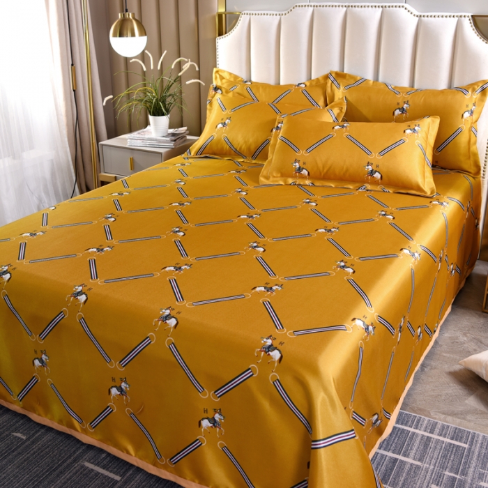 91家纺网 家纺一手货源 找家纺 唐人居 2025款冰丝软席三件套 欧式经典-黄