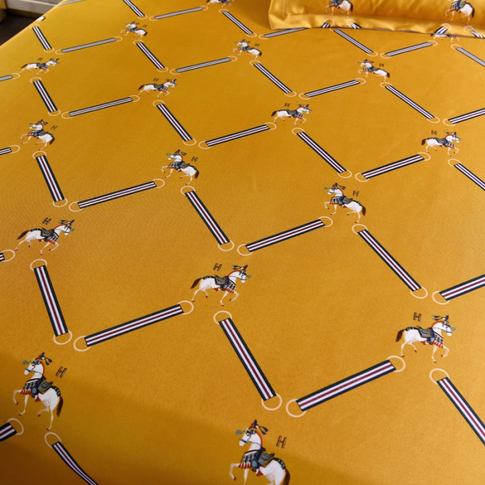 91家纺网 家纺一手货源 找家纺 唐人居 2025款冰丝软席三件套 欧式经典-黄