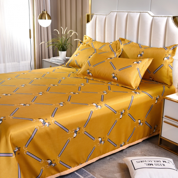 91家纺网 家纺一手货源 找家纺 唐人居 2025款冰丝软席三件套 欧式经典-黄