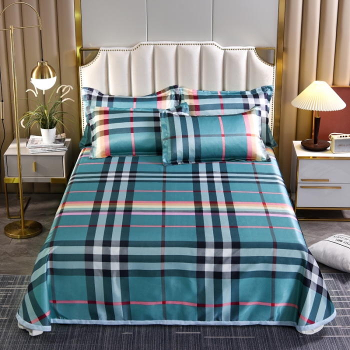 91家纺网 家纺一手货源 找家纺 唐人居 2025款冰丝软席三件套 时尚彩格-绿