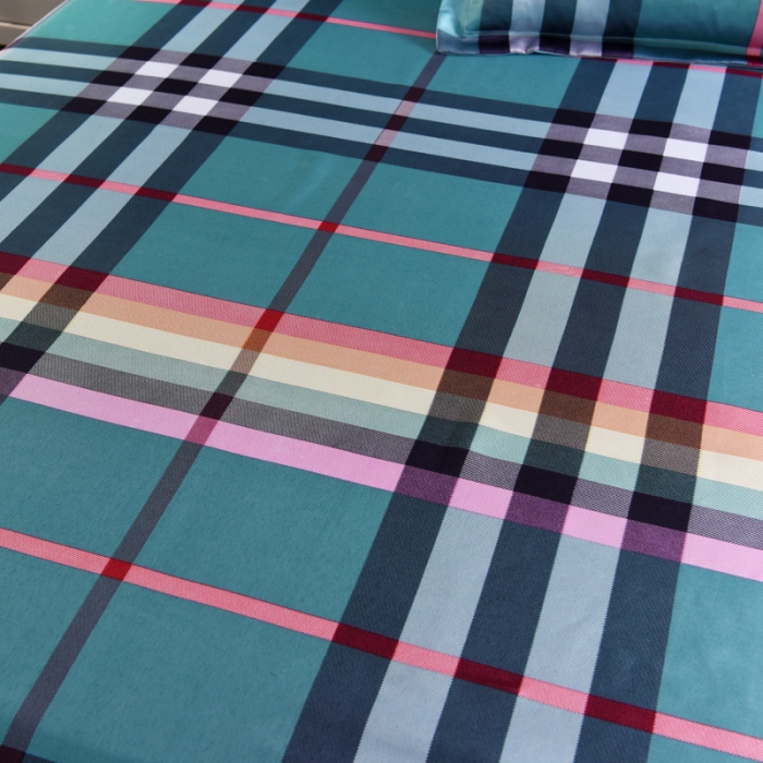 91家纺网 家纺一手货源 找家纺 唐人居 2025款冰丝软席三件套 时尚彩格-绿