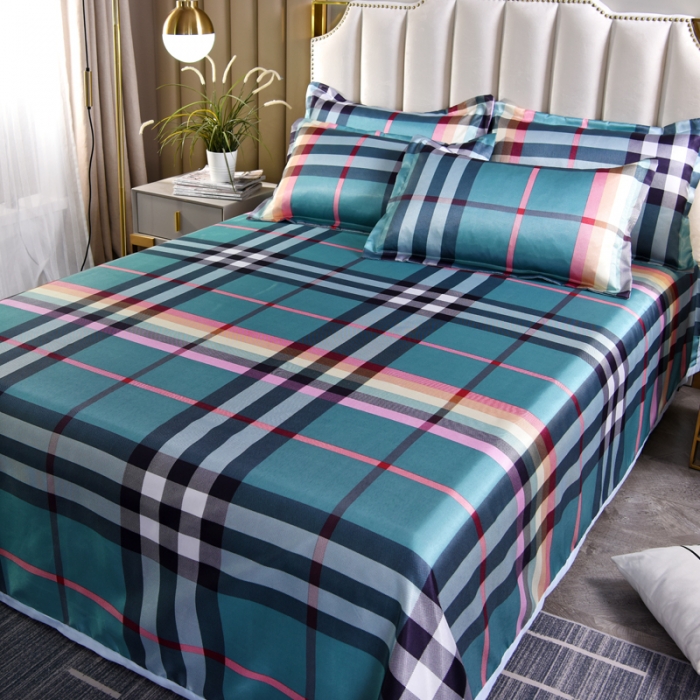 91家纺网 家纺一手货源 找家纺 唐人居 2025款冰丝软席三件套 时尚彩格-绿