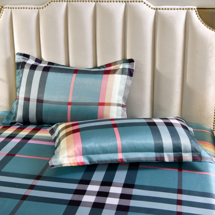 91家纺网 家纺一手货源 找家纺 唐人居 2025款冰丝软席三件套 时尚彩格-绿